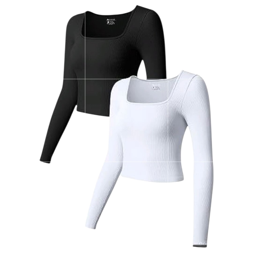 OQQ Women's 2 Pk Crop Top Ribbed Seamless Workout Underscrubs Fitted NEW